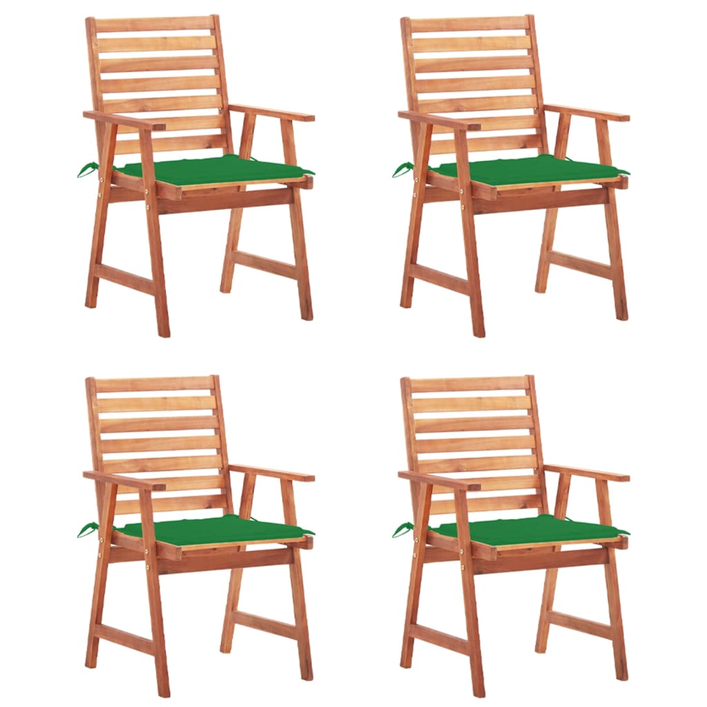 Outdoor dining chairs with cushions, 4 pcs., solid acacia wood
