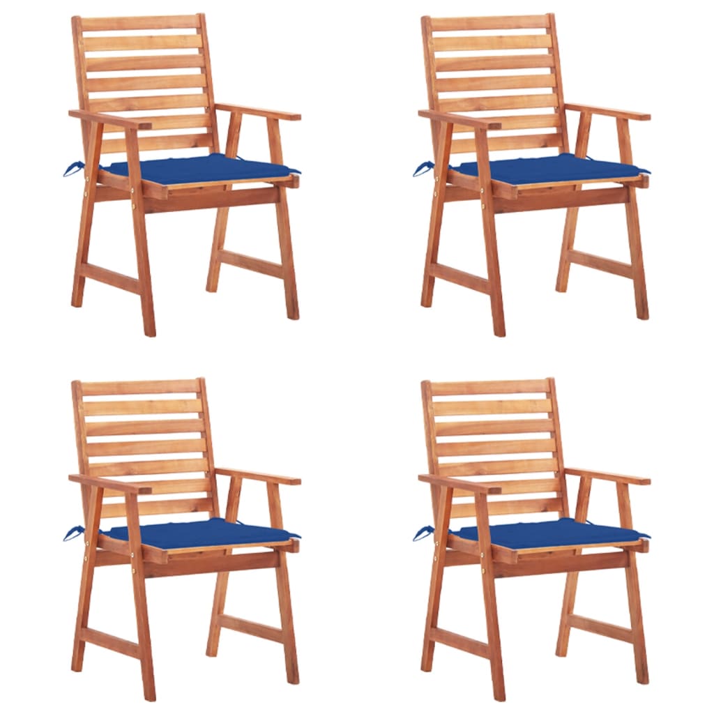 Outdoor dining chairs with cushions, 4 pcs., solid acacia wood