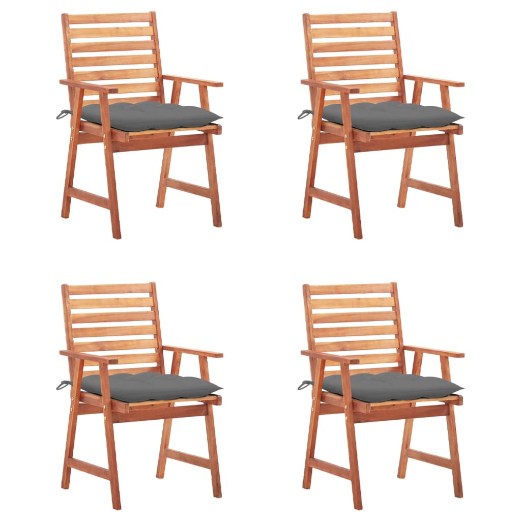 Outdoor dining chairs with cushions, 4 pcs., solid acacia wood