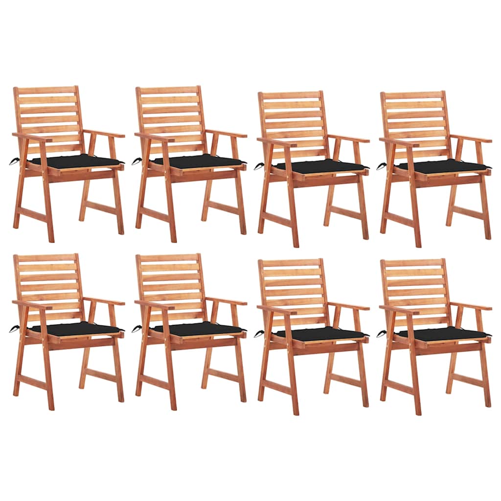Outdoor dining chairs with cushions, 8 pcs., solid acacia