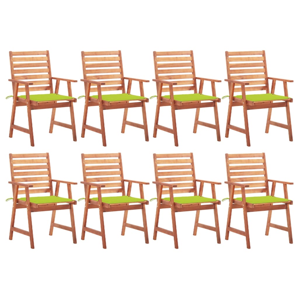 Outdoor dining chairs with cushions, 8 pcs, solid acacia wood