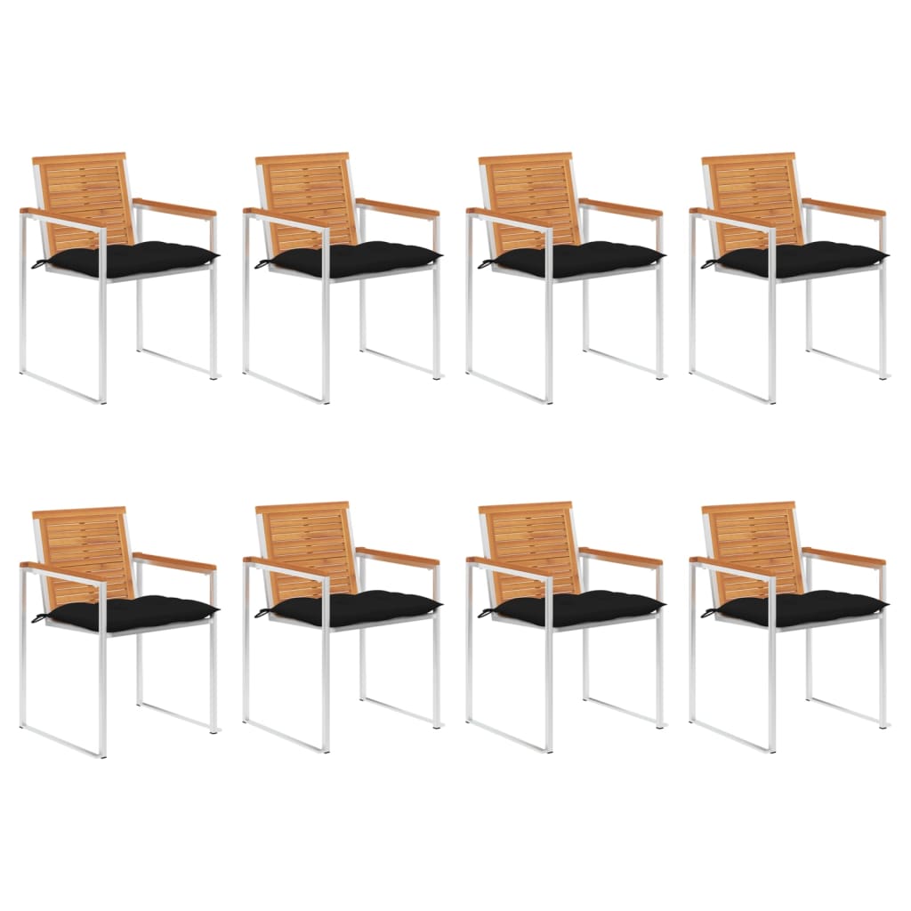Garden chairs with cushions, 8 pcs, solid acacia wood
