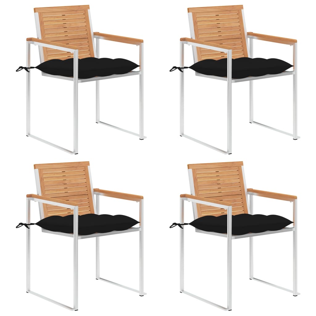 Garden chairs with cushions, 4 pcs, solid teak wood