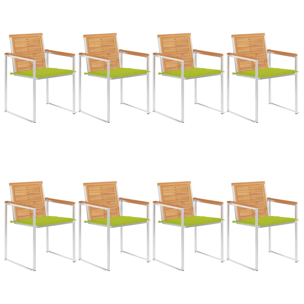 Garden Chairs with Cushions, 8 pcs, Solid Teak Wood