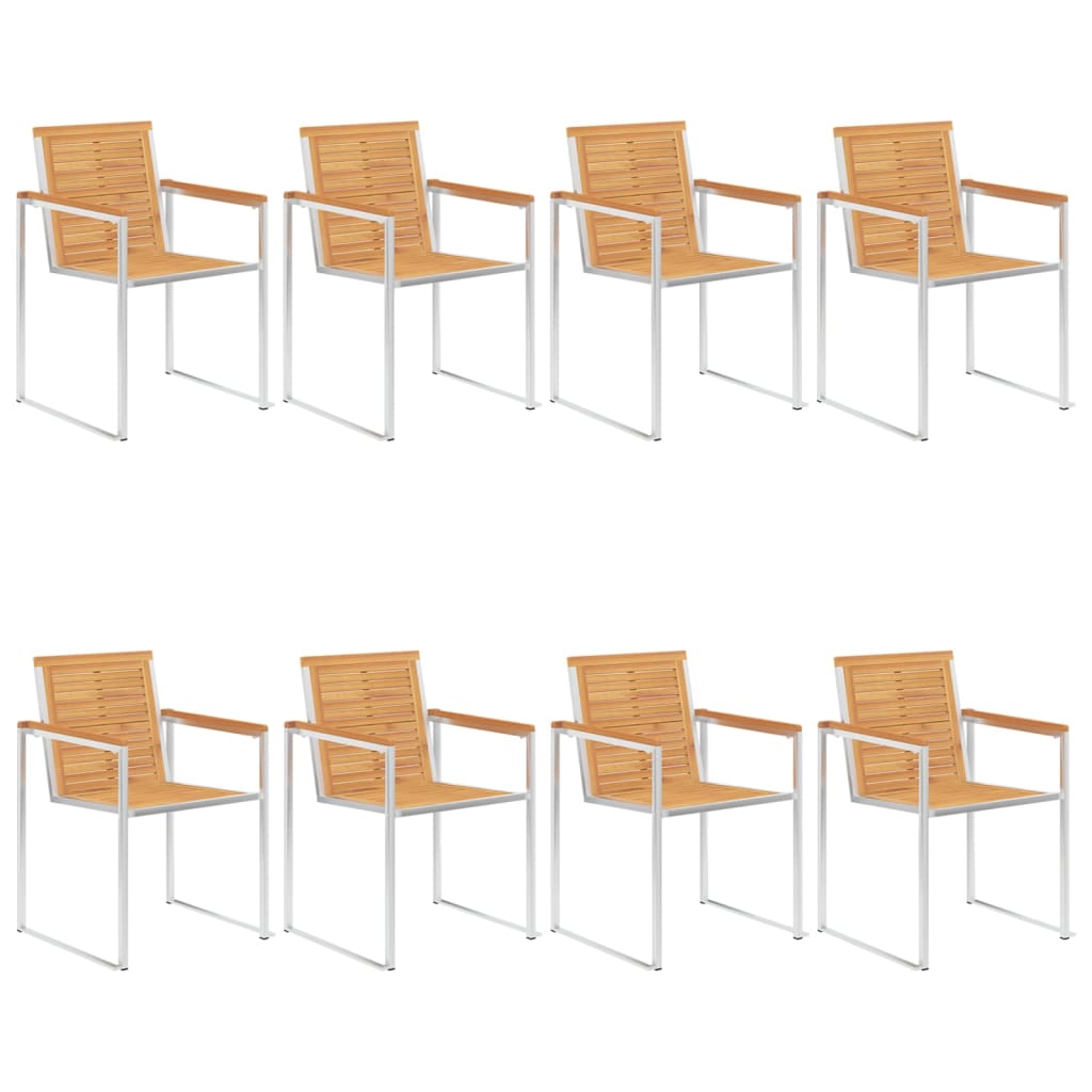 Garden Chairs with Cushions, 8 pcs, Solid Teak Wood