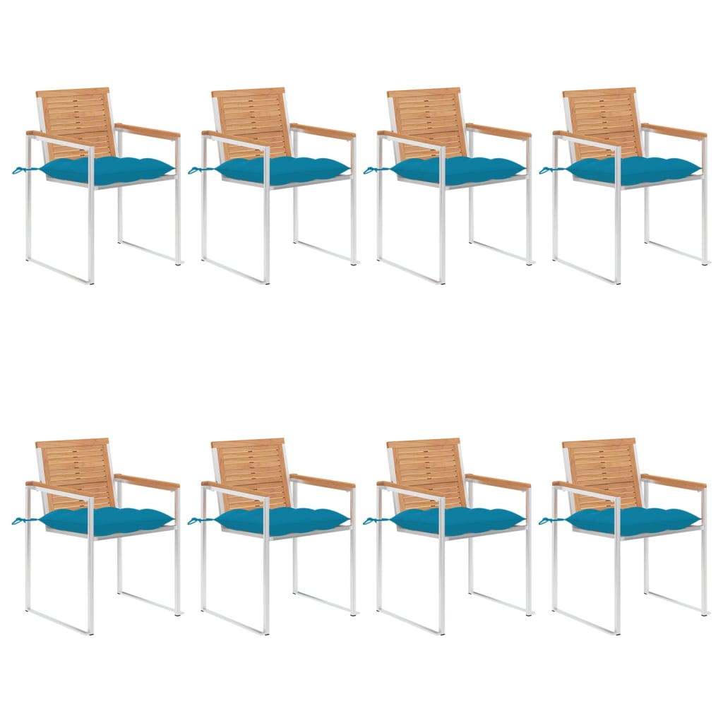 Garden Chairs with Cushions, 8 pcs, Solid Teak Wood