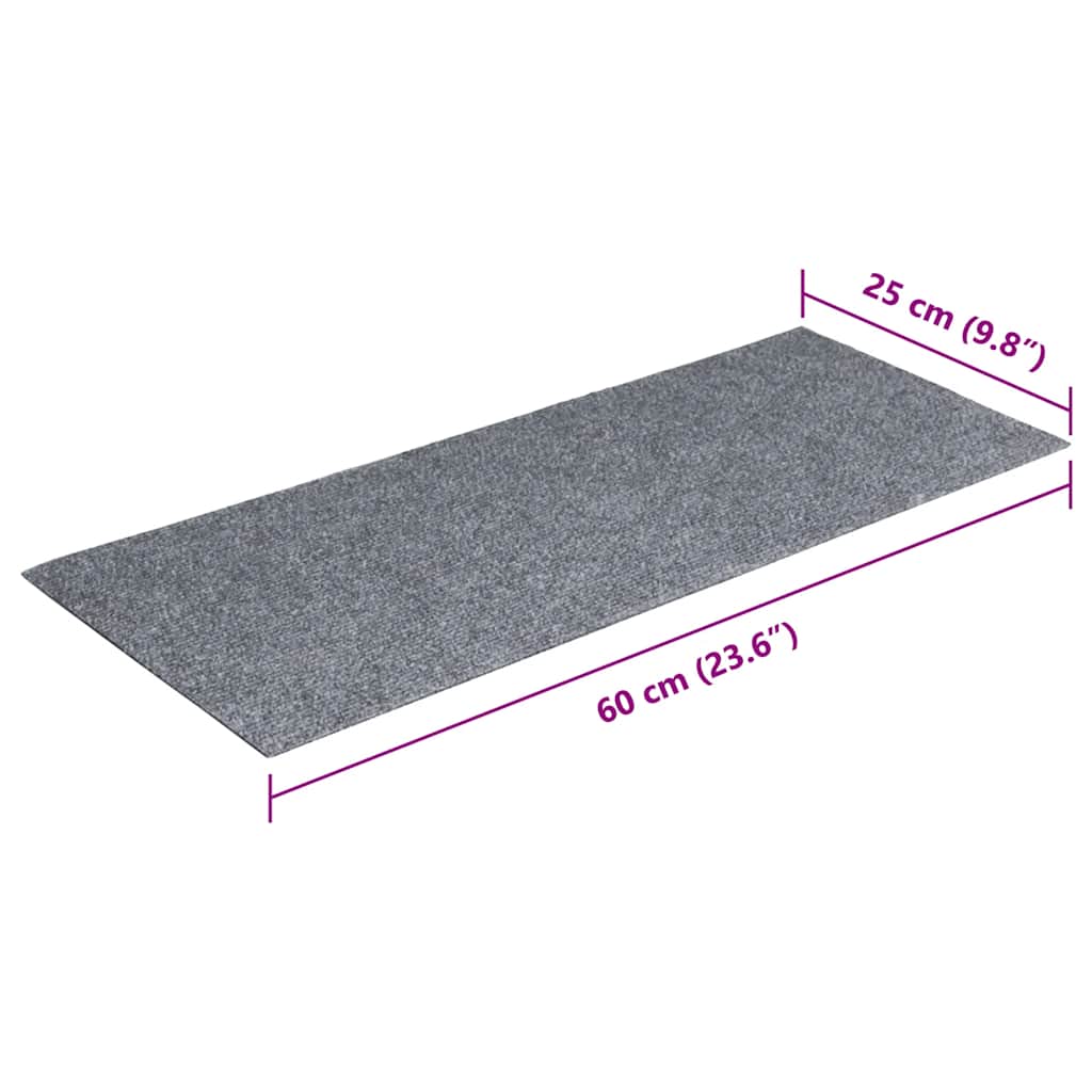 Stair mats, self-adhesive, 15 pcs, 60x25 cm, light grey, rectangular