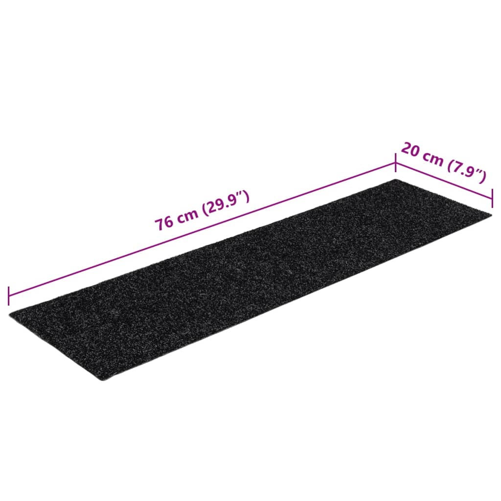 Stair mats, self-adhesive, 15 pcs, black, rectangular, 76 x 20 cm