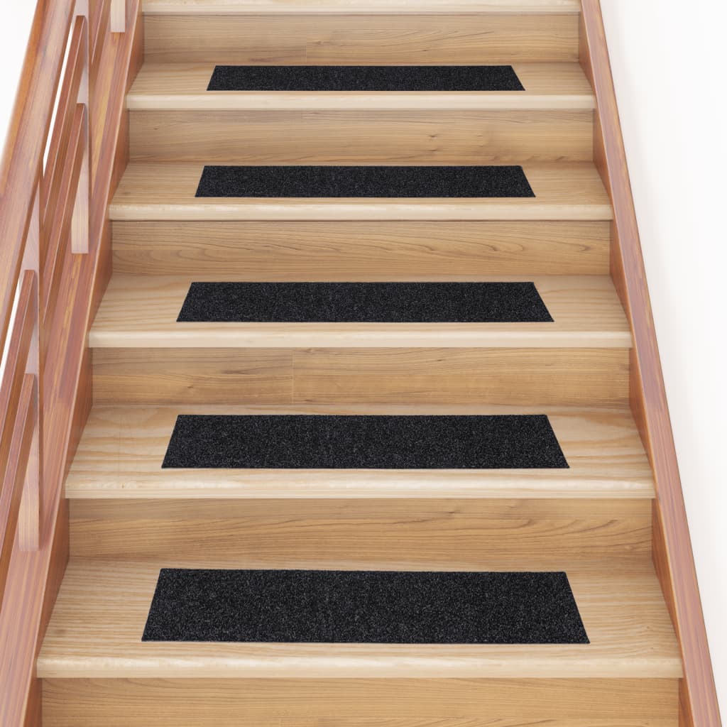 Stair mats, self-adhesive, 15 pcs, black, rectangular, 76 x 20 cm