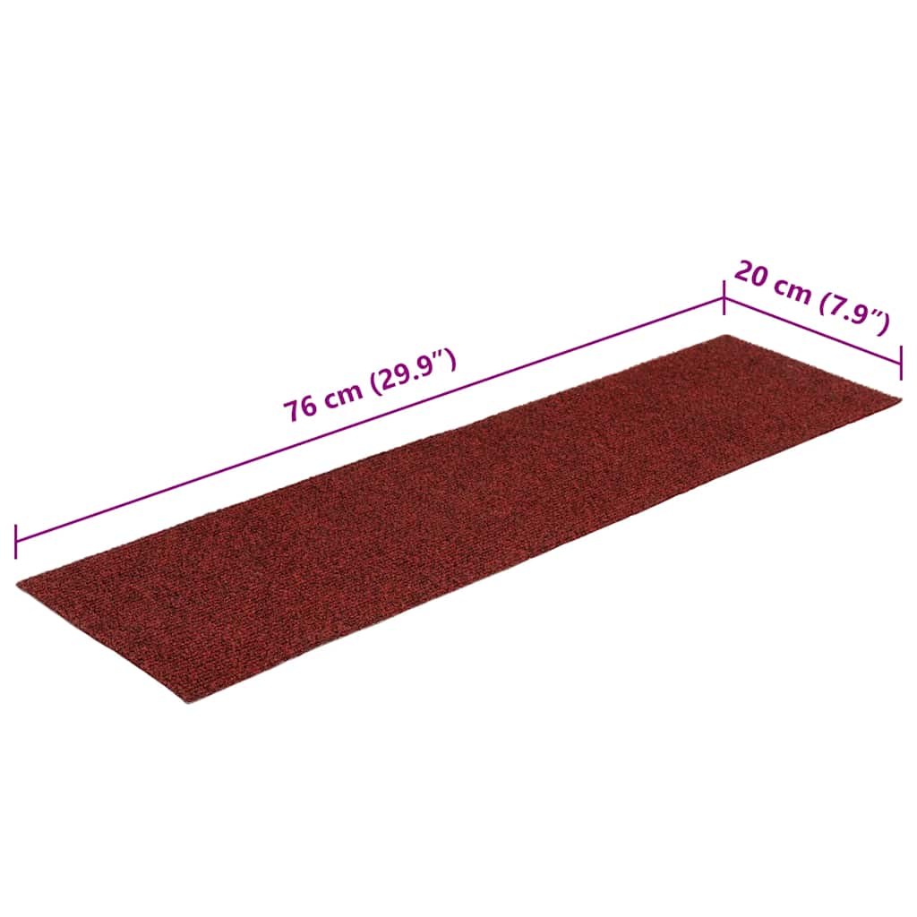 Stair mats, self-adhesive, 15 pcs, 76x20 cm, burgundy, rectangular
