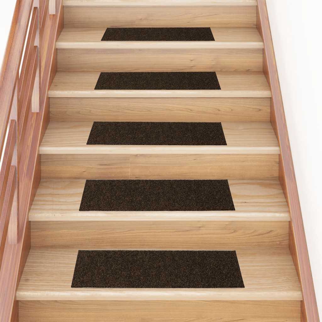 Stair mats, self-adhesive, 15 pcs, 76x20 cm, brown, rectangular