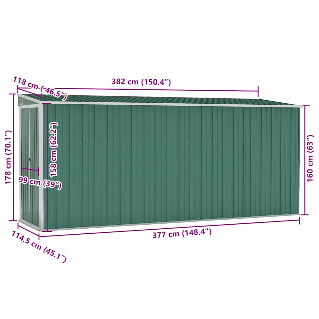 Shed MARLOW, green, 118x382cm