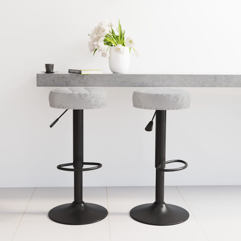 Bar stools, 2 pcs, grey, velvet