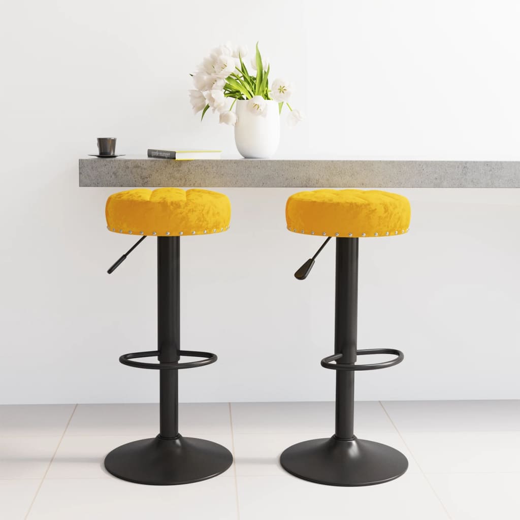 Bar stools, 2 pcs., mustard yellow, velvet