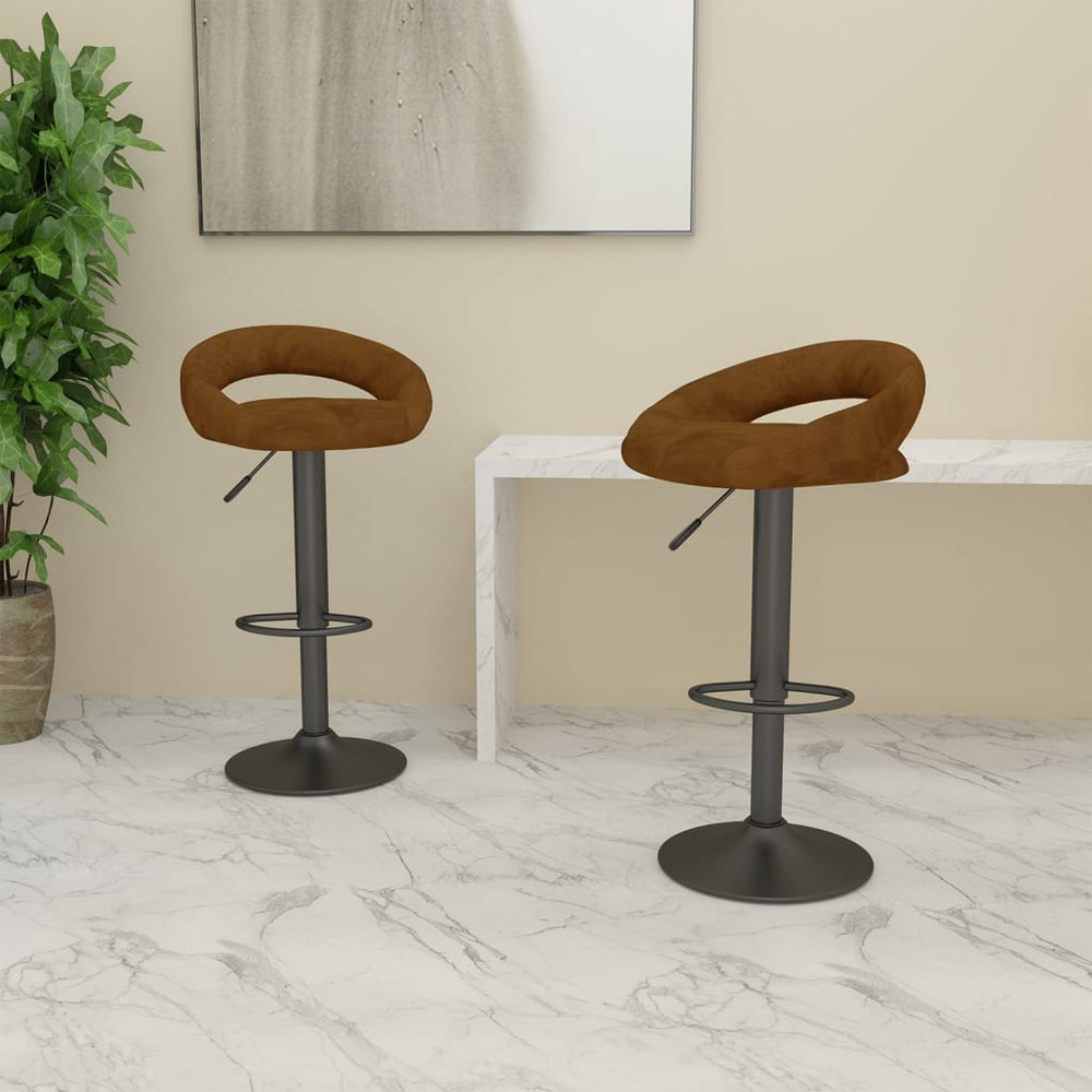 Bar stools, 2 pcs, brown, velvet
