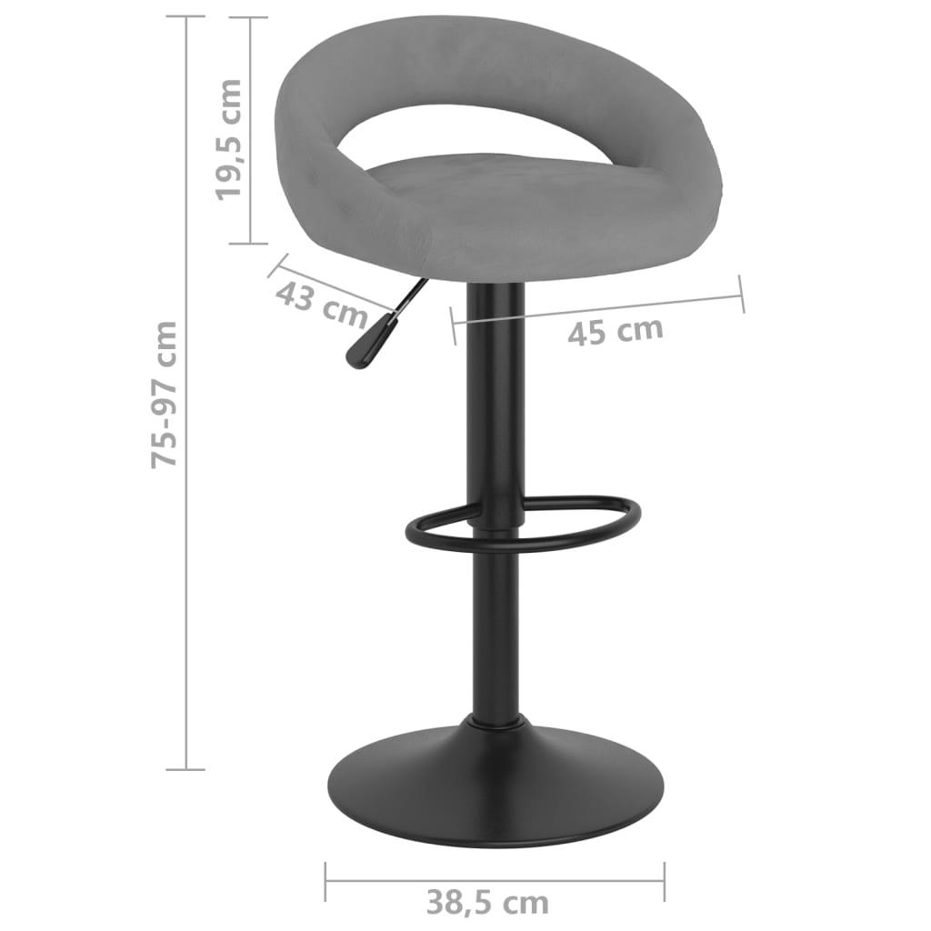 Bar stools, 2 pcs, light grey, velvet