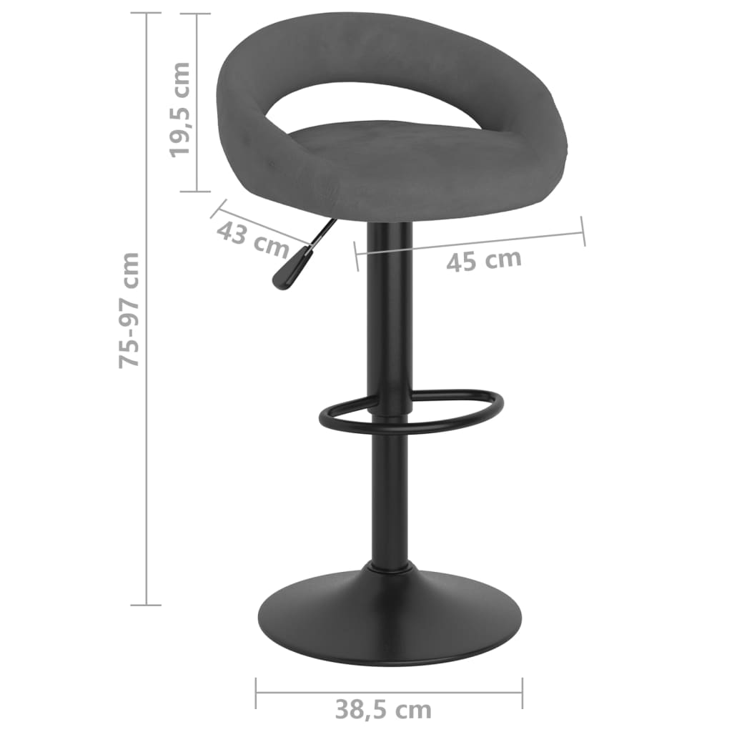 Bar stools, 2 pcs., dark grey, velvet