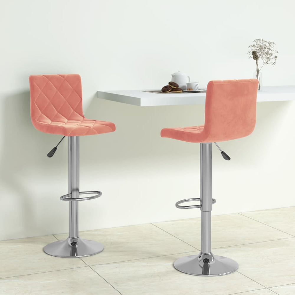 Bar stools, 2 pcs, pink, velvet