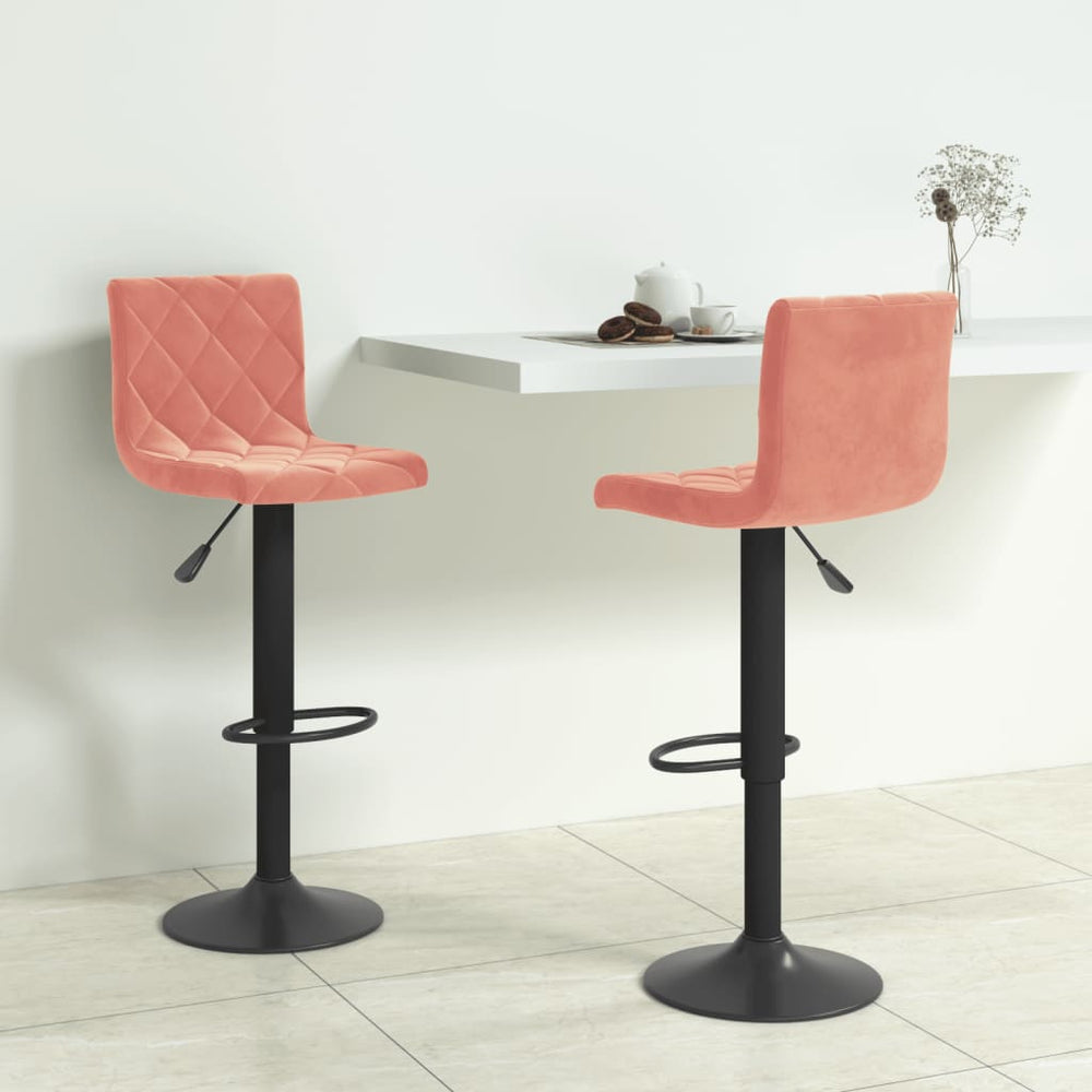 Bar stools, 2 pcs, pink, velvet