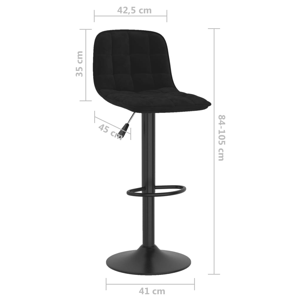 Bar stools, 2 pcs, black, velvet
