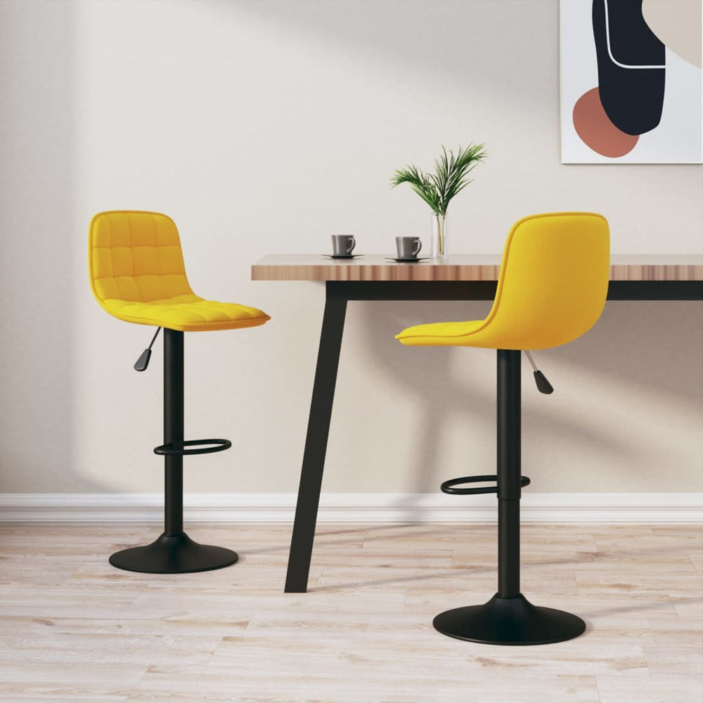 Bar stools, 2 pcs, yellow, velvet