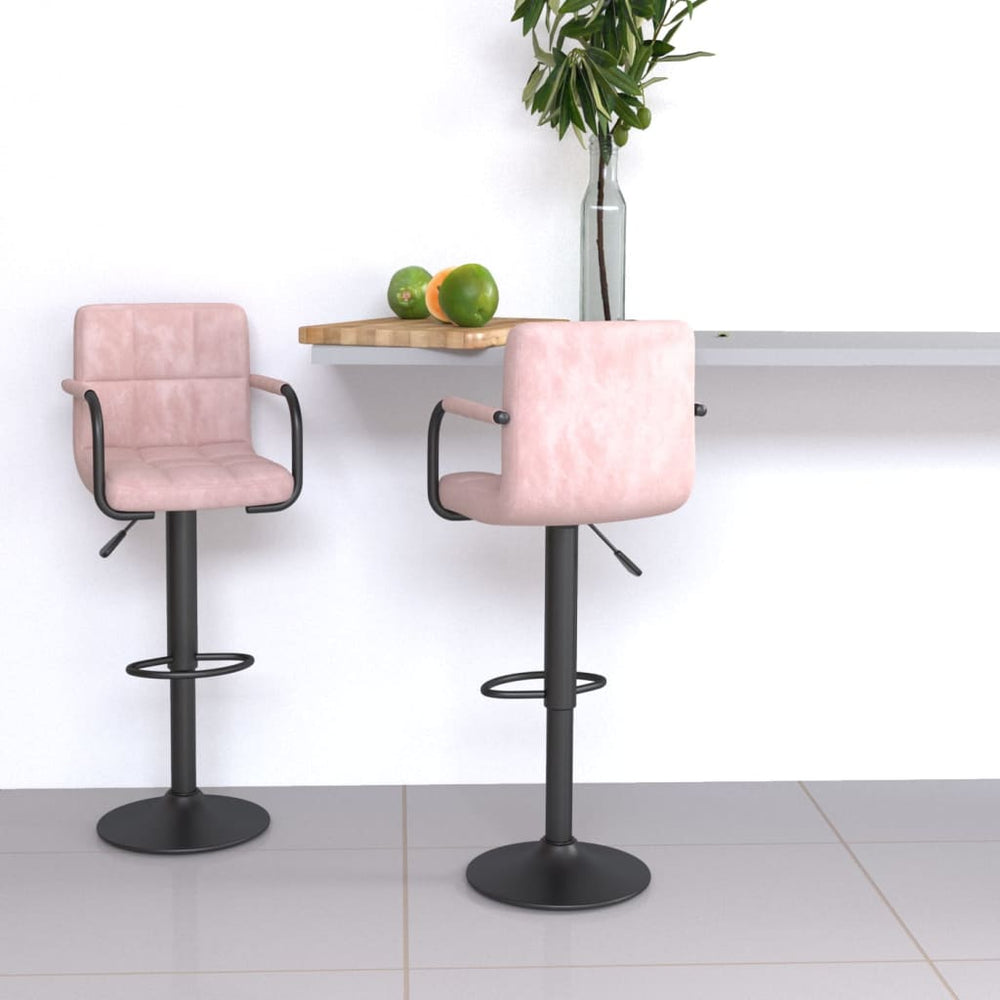 Bar stools, 2 pcs, pink, velvet