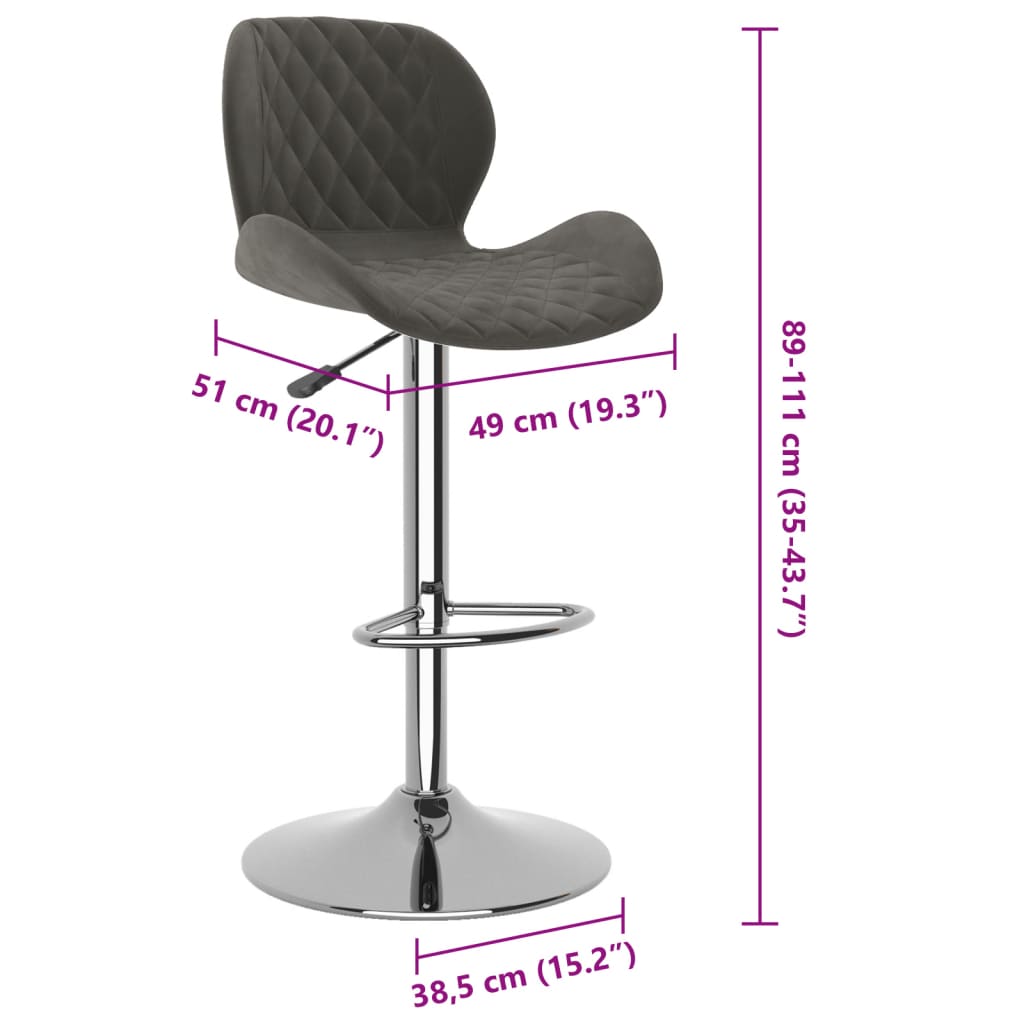Bar stools, 2 pcs., dark grey, velvet