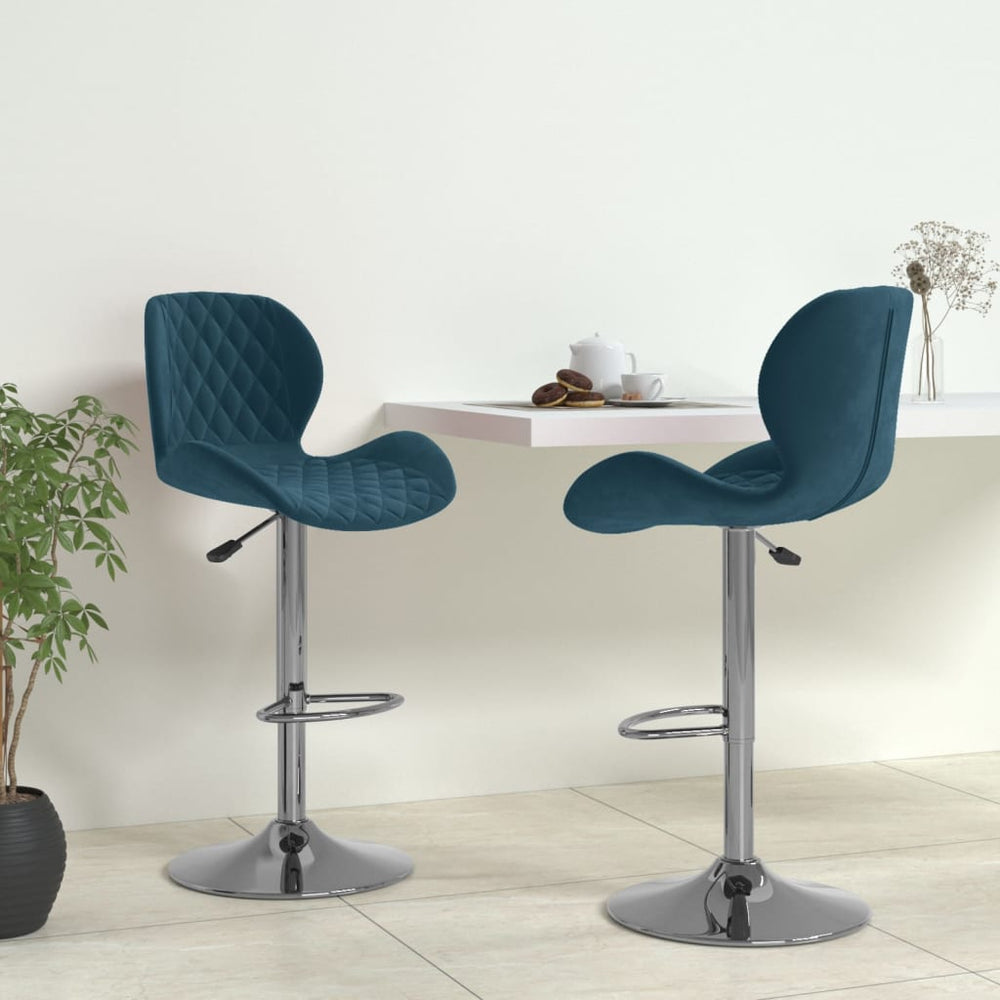 Bar stools, 2 pcs, blue, velvet