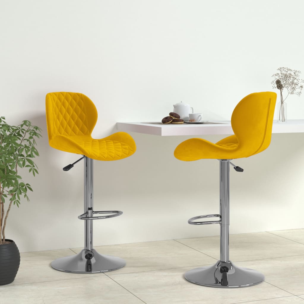 Bar stools, 2 pcs., mustard yellow, velvet