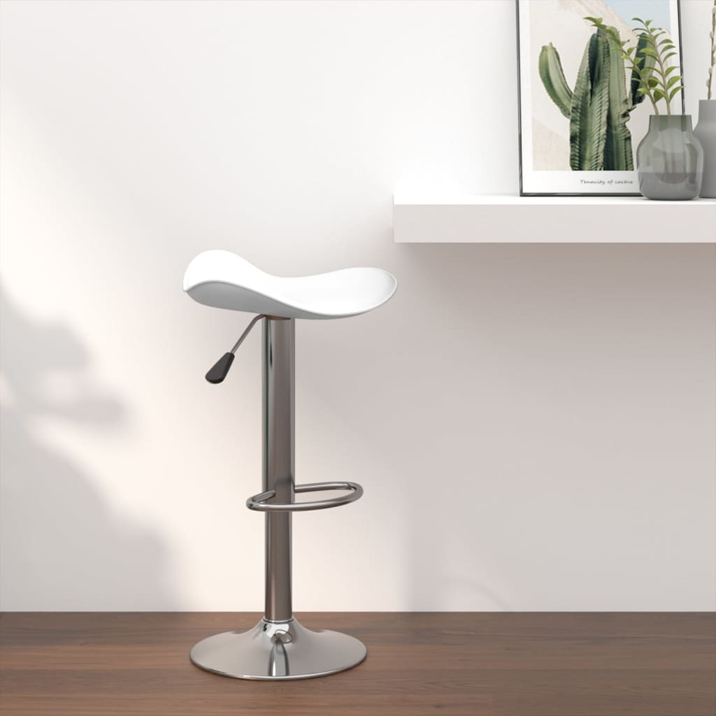 Bar stool, white, chrome-plated steel and artificial leather