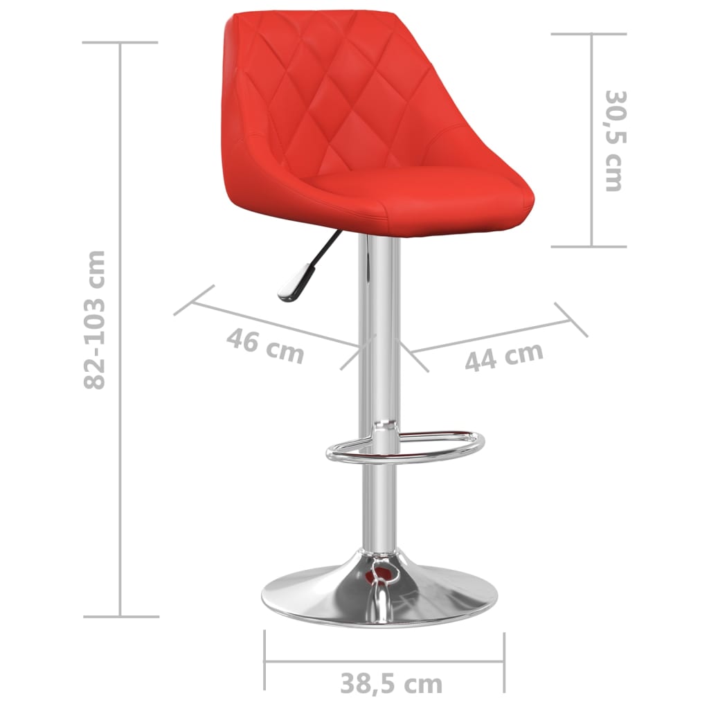 Bar stools, 2 pcs., red, artificial leather