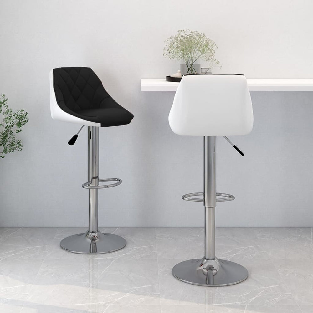 Bar stools, 2 pcs, white and black, artificial leather