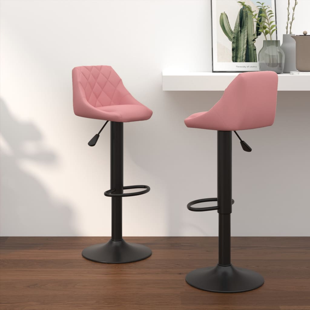 Bar stools, 2 pcs, pink, velvet