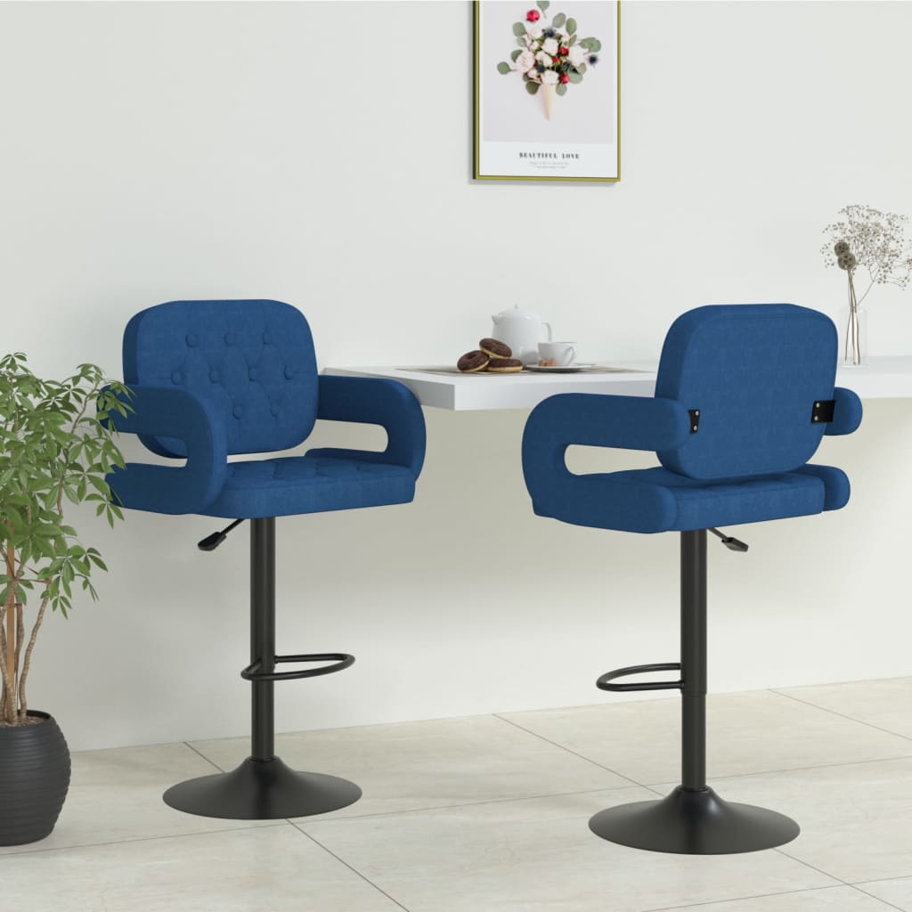 Bar stools, 2 pcs, blue, fabric