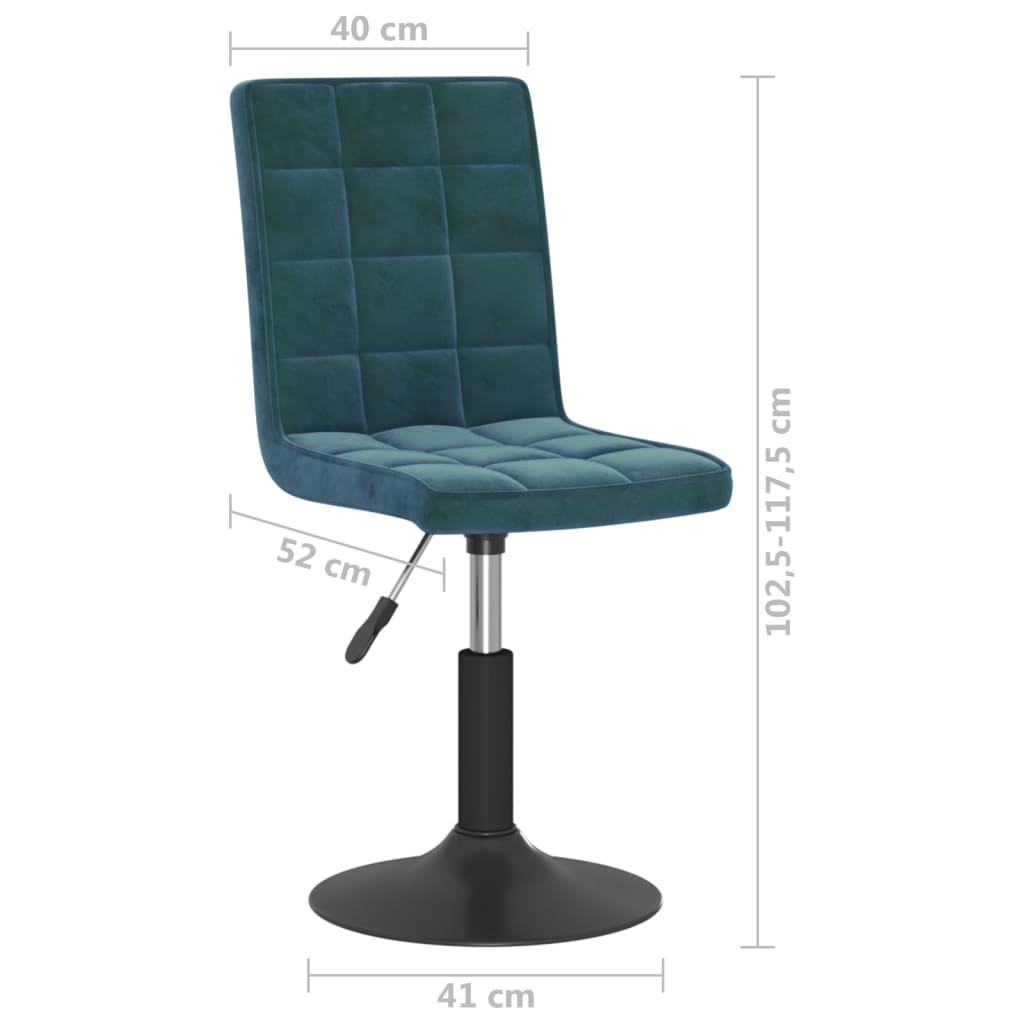 Swivel dining chairs, 2 pcs, blue, velvet