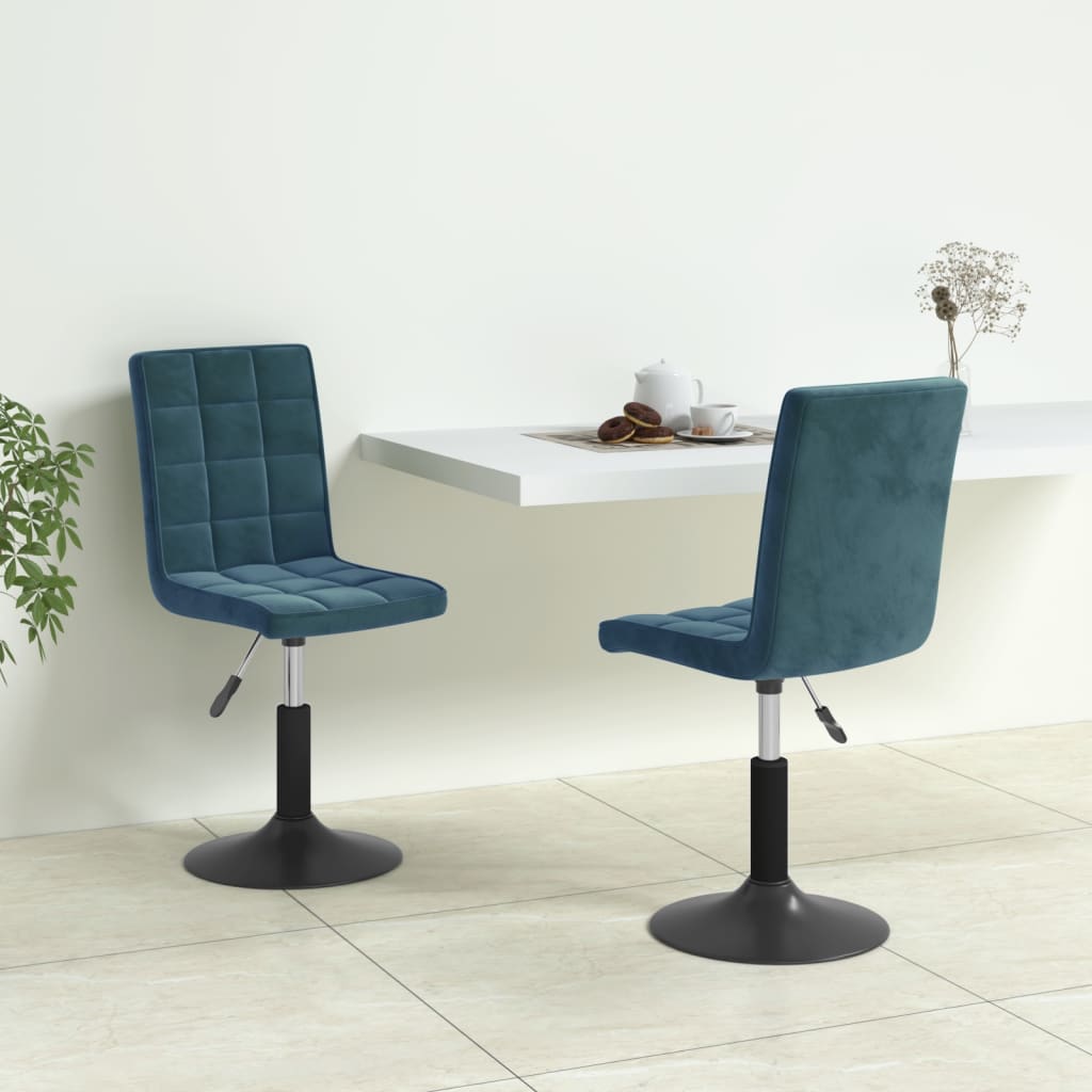 Swivel dining chairs, 2 pcs, blue, velvet