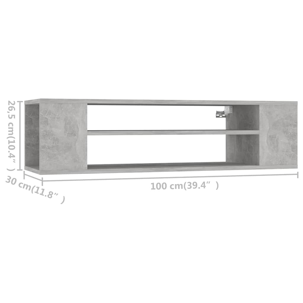 Piekarināms TV skapītis, betona pelēks, 100x30x26,5cm, koks