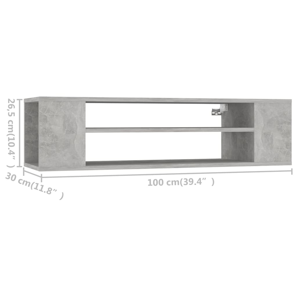 Wall-mounted TV cabinet, concrete grey, 100x30x26.5cm, wood