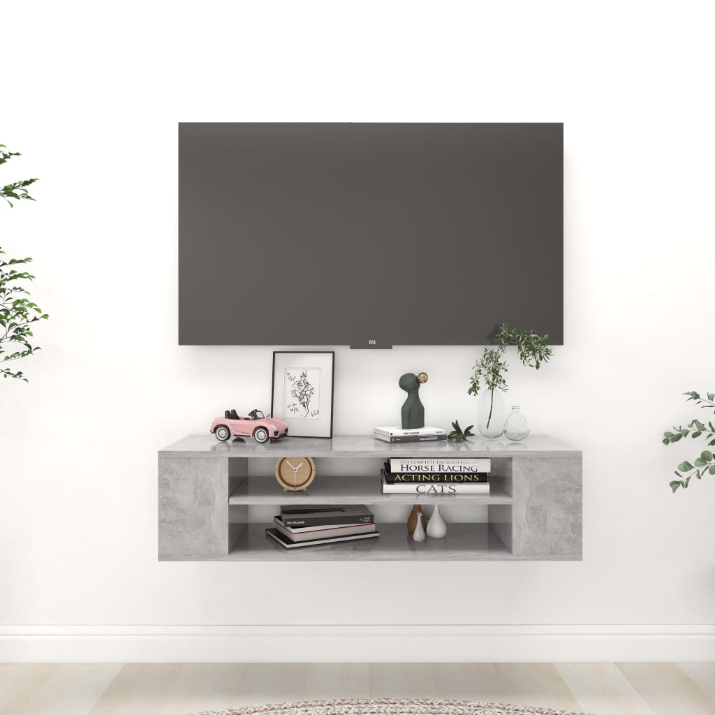 Wall-mounted TV cabinet, concrete grey, 100x30x26.5cm, wood