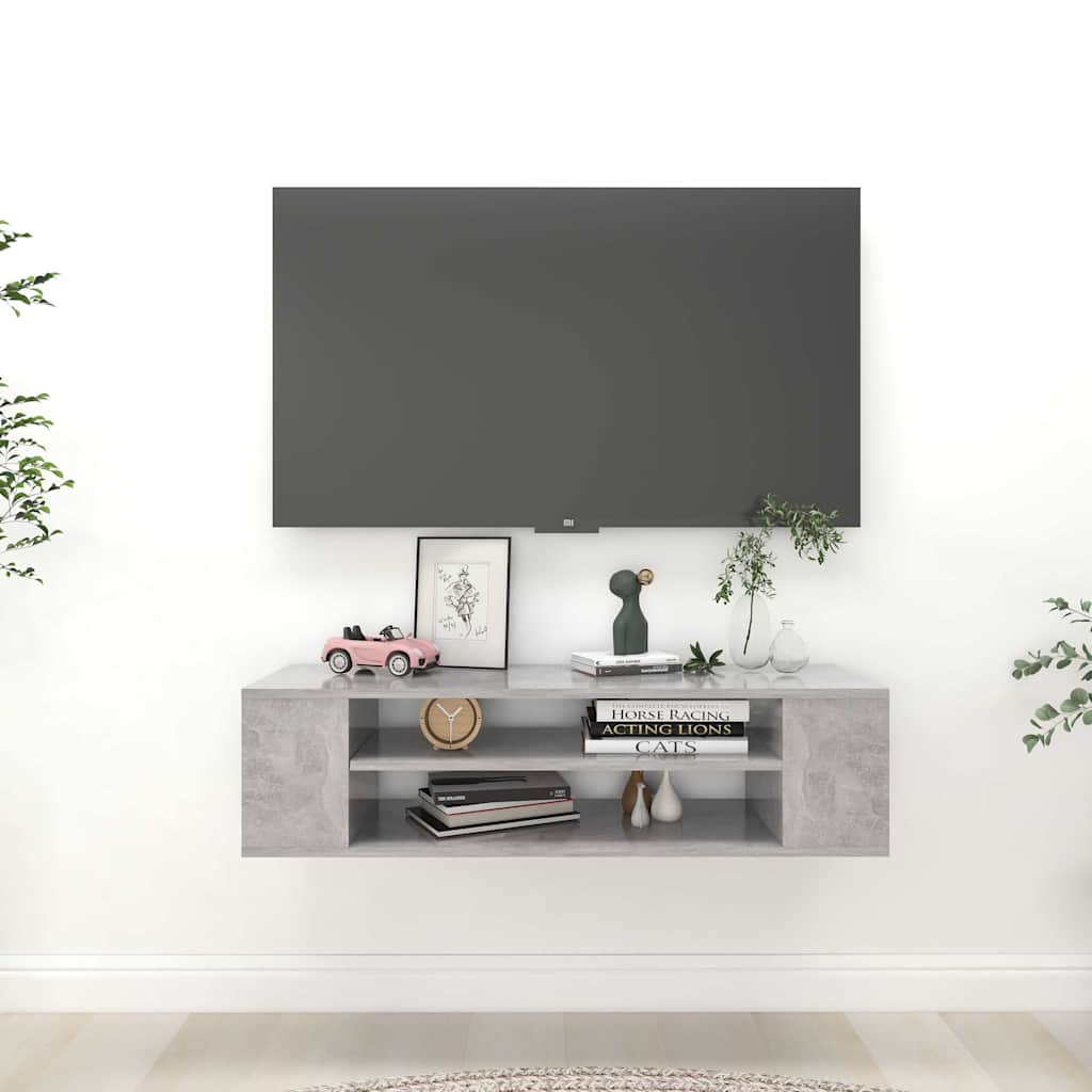 Piekarināms TV skapītis, betona pelēks, 100x30x26,5cm, koks