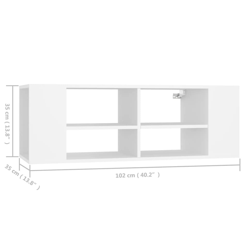 Wall-mounted TV cabinet, white, 102x35x35cm, engineered wood
