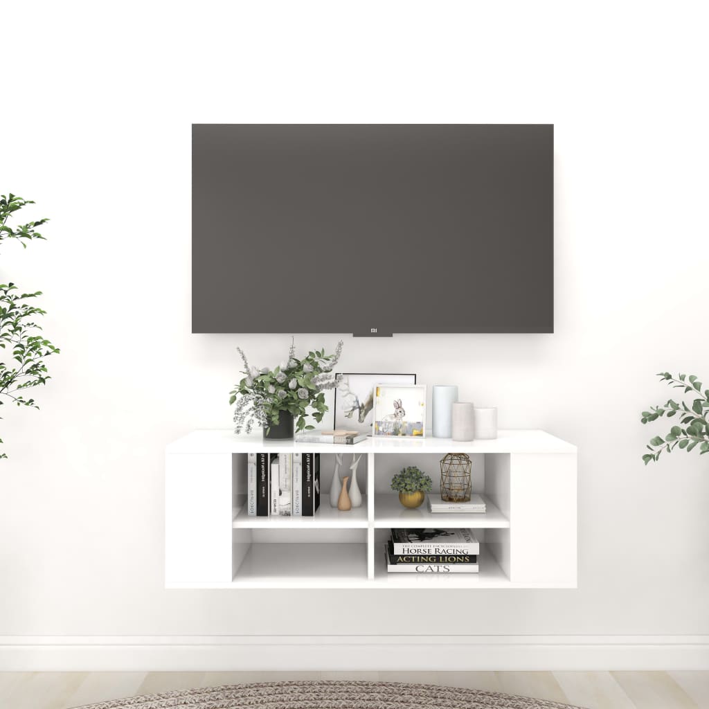 Wall-mounted TV cabinet, white, 102x35x35cm, engineered wood