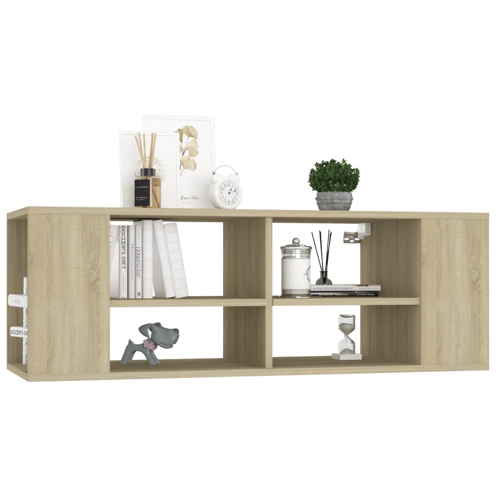 Wall-mounted TV cabinet, oak, 102x35x35cm, engineered wood