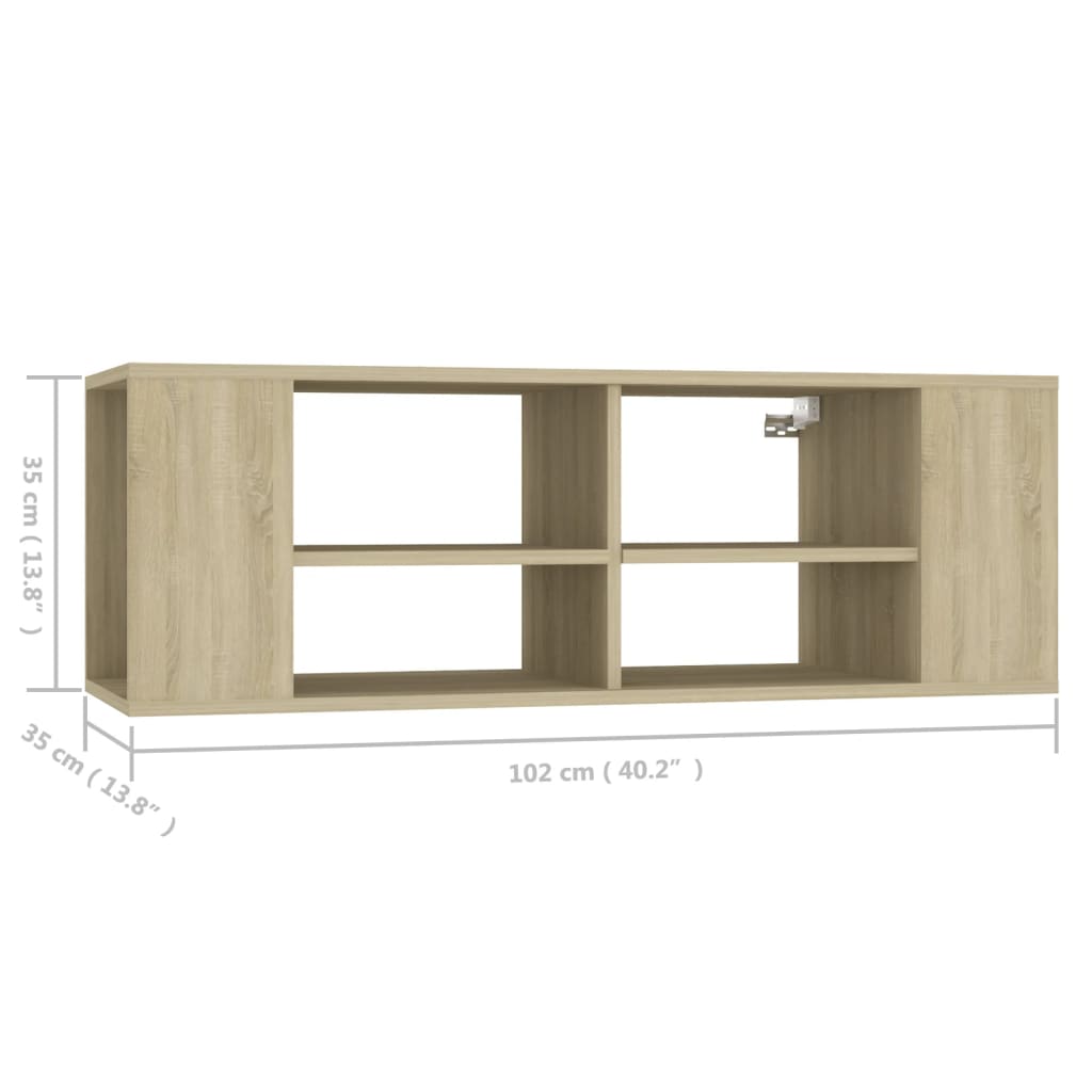 Wall-mounted TV cabinet, oak, 102x35x35cm, engineered wood