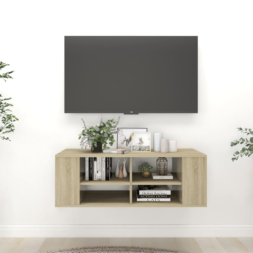 Wall-mounted TV cabinet, oak, 102x35x35cm, engineered wood