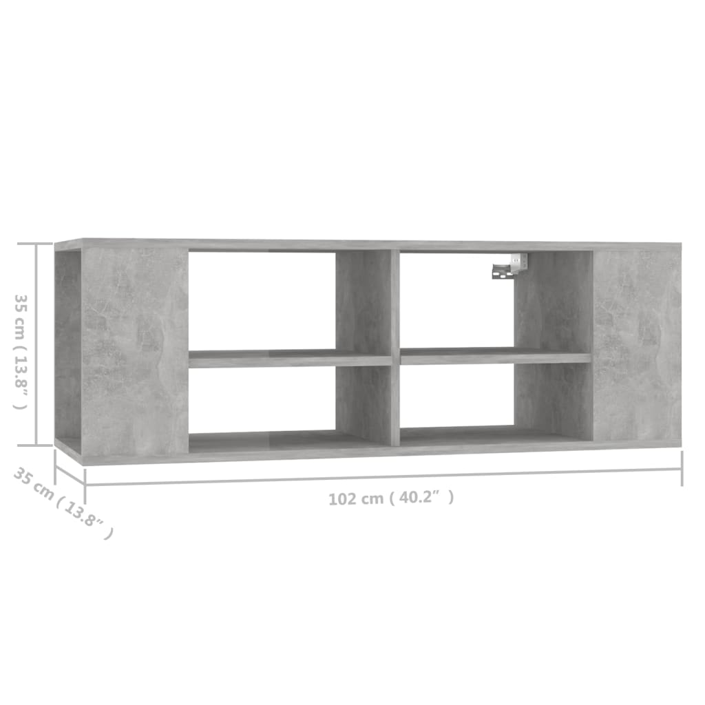 Sieninė TV spintelė, pilka, 102x35x35cm, apdirbta mediena