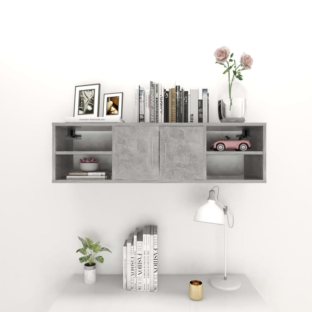 Sieninė lentyna, betono pilka, 102x30x29cm, apdirbta mediena