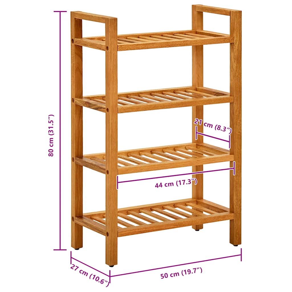 Shoe rack with 4 shelves, 50x27x80cm, solid oak