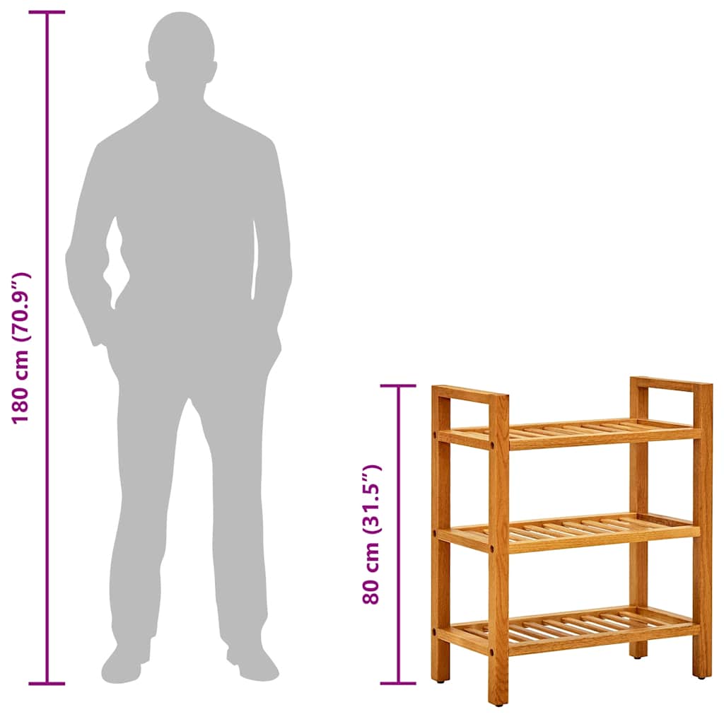 Shoe rack with 4 shelves, 50x27x80cm, solid oak