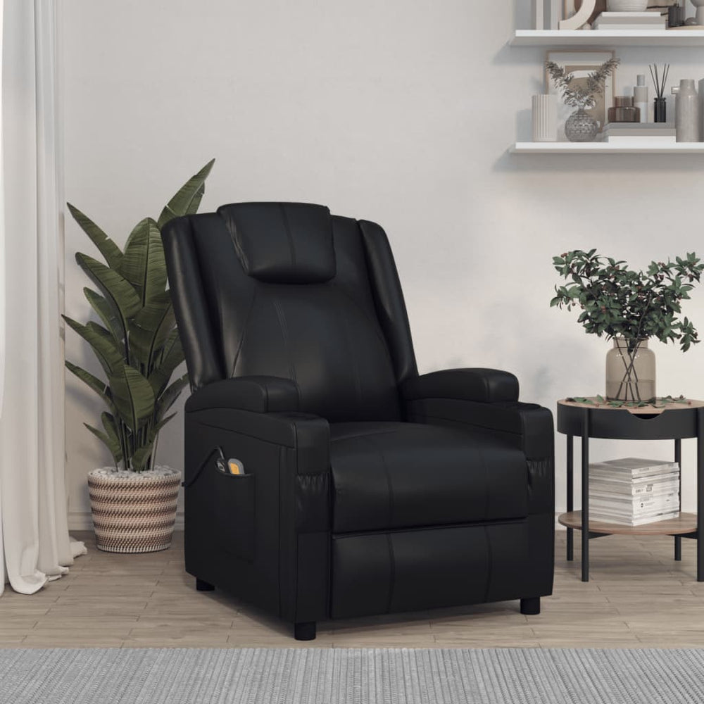 Electric massage chair, black, faux leather